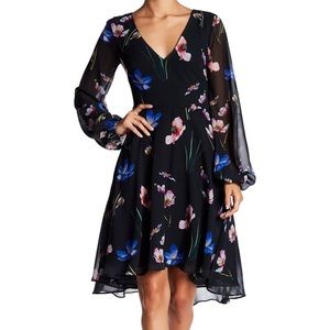 Betsey Johnson Floral Chiffon Long Sleeve Dress